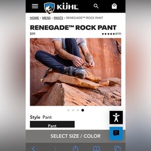 Kuhl Renegade Rock Mens Black Pants 40 x 32